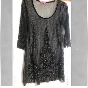 Whimsigoth Sheer black layering Beads Tunic/Dress joyous & free size small fairy